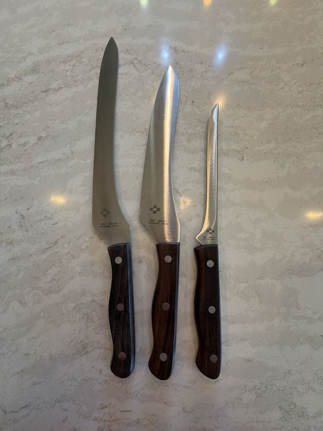 Vintage 400C Gold 3 Stainless Japan Knife Set - 3 Piece Professional Kitchen Uti