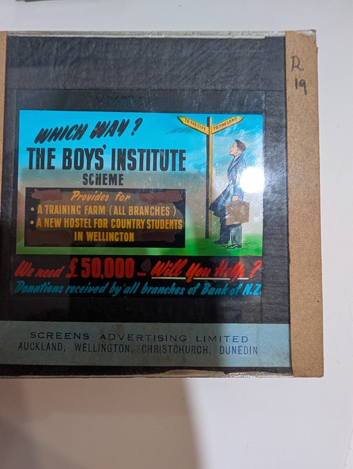 Vintage Boys Institute Scheme Screen Slide Glass Multi Colour Ad
