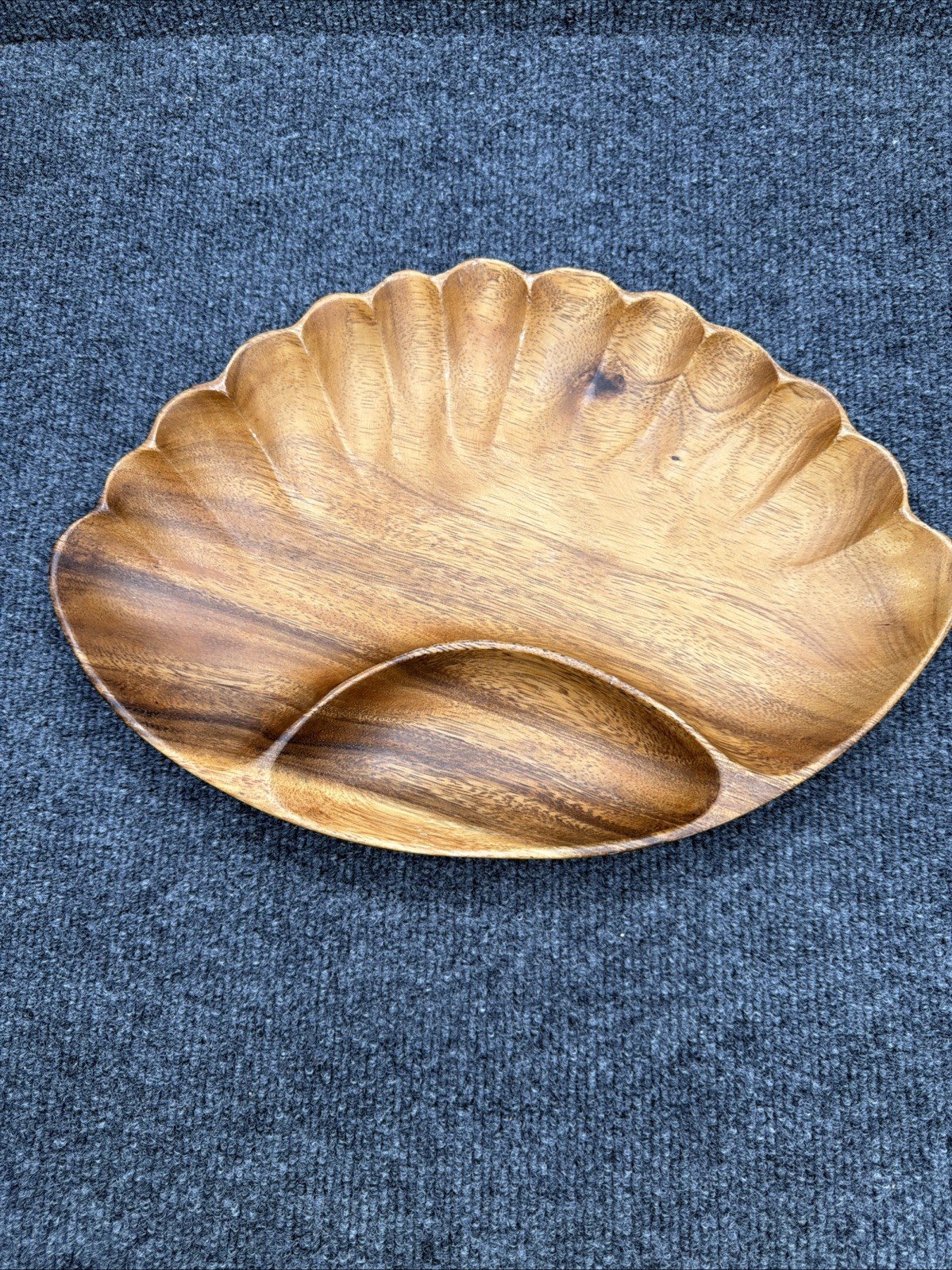 Vintage Monkey Pod Wood Clam Shell Bowl Serving Dish Made in Philipines