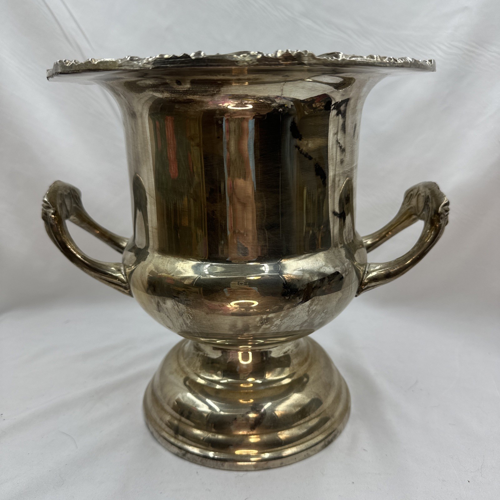 Vintage Silver Plated Trophy Style Champagne Ice Bucket Floral Embossed Handles