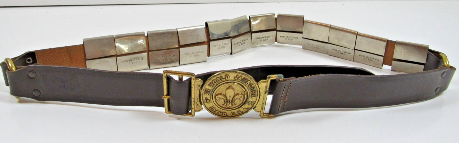 Vintage 1967 Boy Scout BSA Web Belt Lot With Merit Badges Slides 1920-1958 #A23