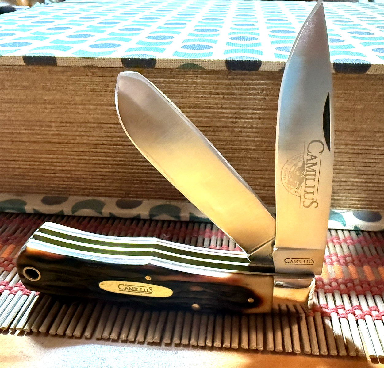 VINTAGE CAMILLUS 716 POCKET KNIFE, MINT CONDITION, CUSTOM SHEATH, BOX  USA #41
