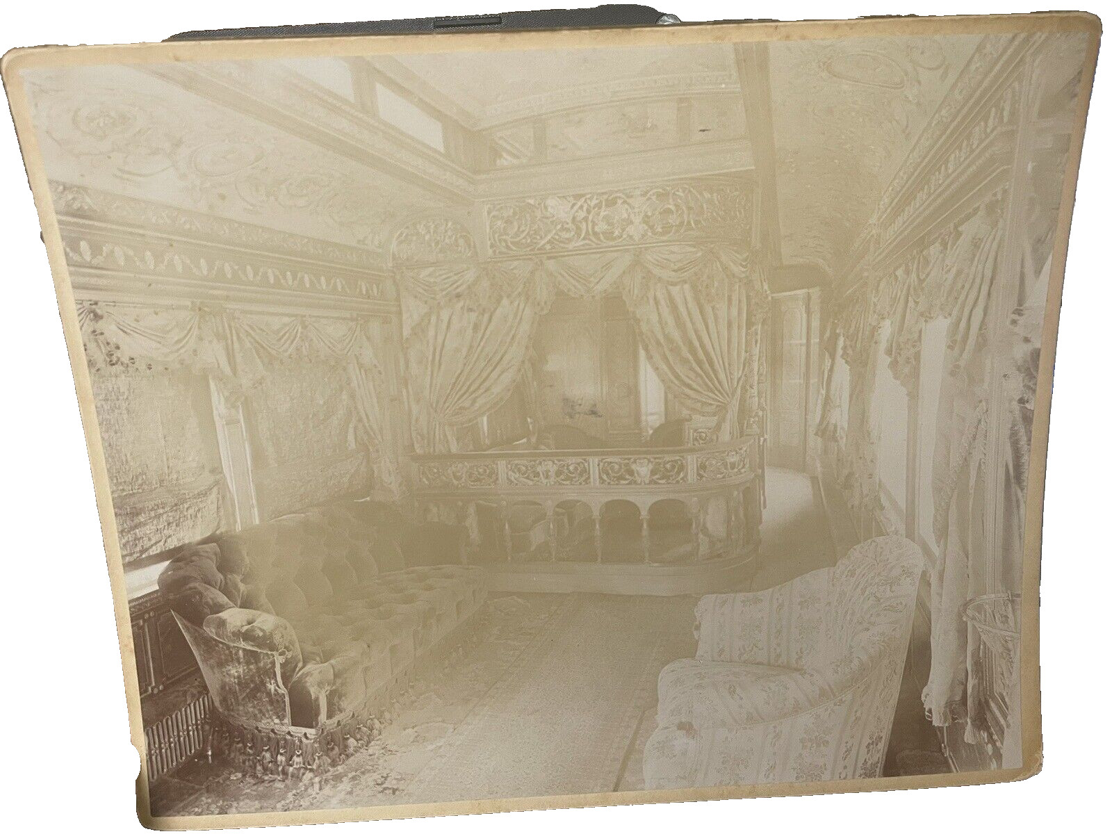 Rare Atq Train Interior Pinzon Drawing Room Photograph Large Cabinet Card OOAK