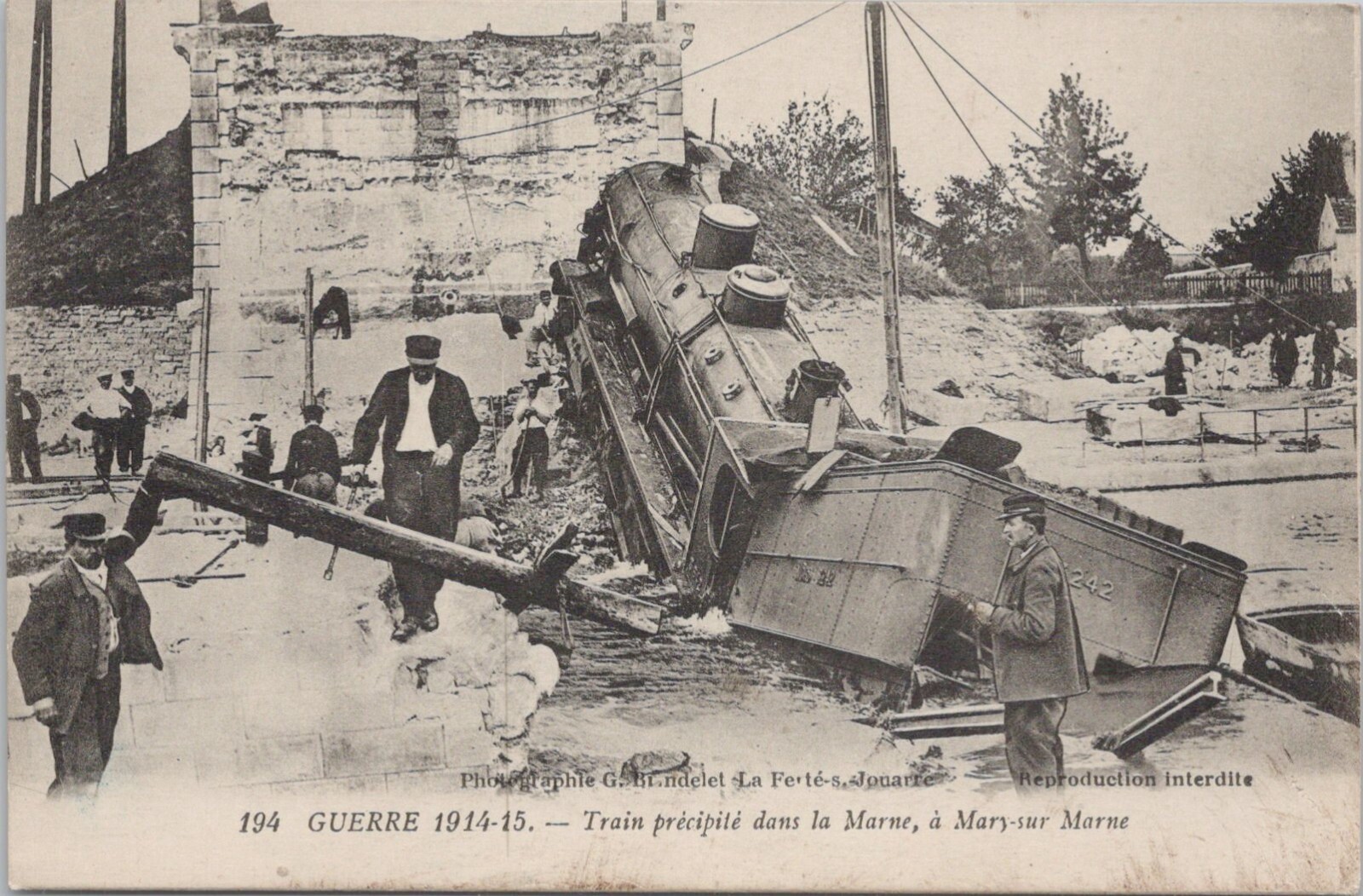 LITHO France Train Wreck Scene During WWI \ LITHO France Train Wreck Scene During WWI \