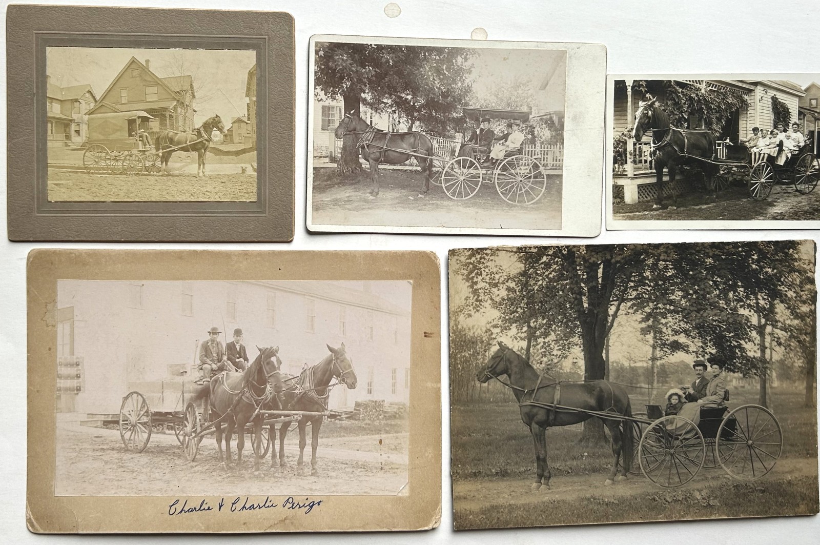5 Vintage Circa 1890-1915 Horse & Carriage/Wagon - 4 Cabinets & 1 RPPC