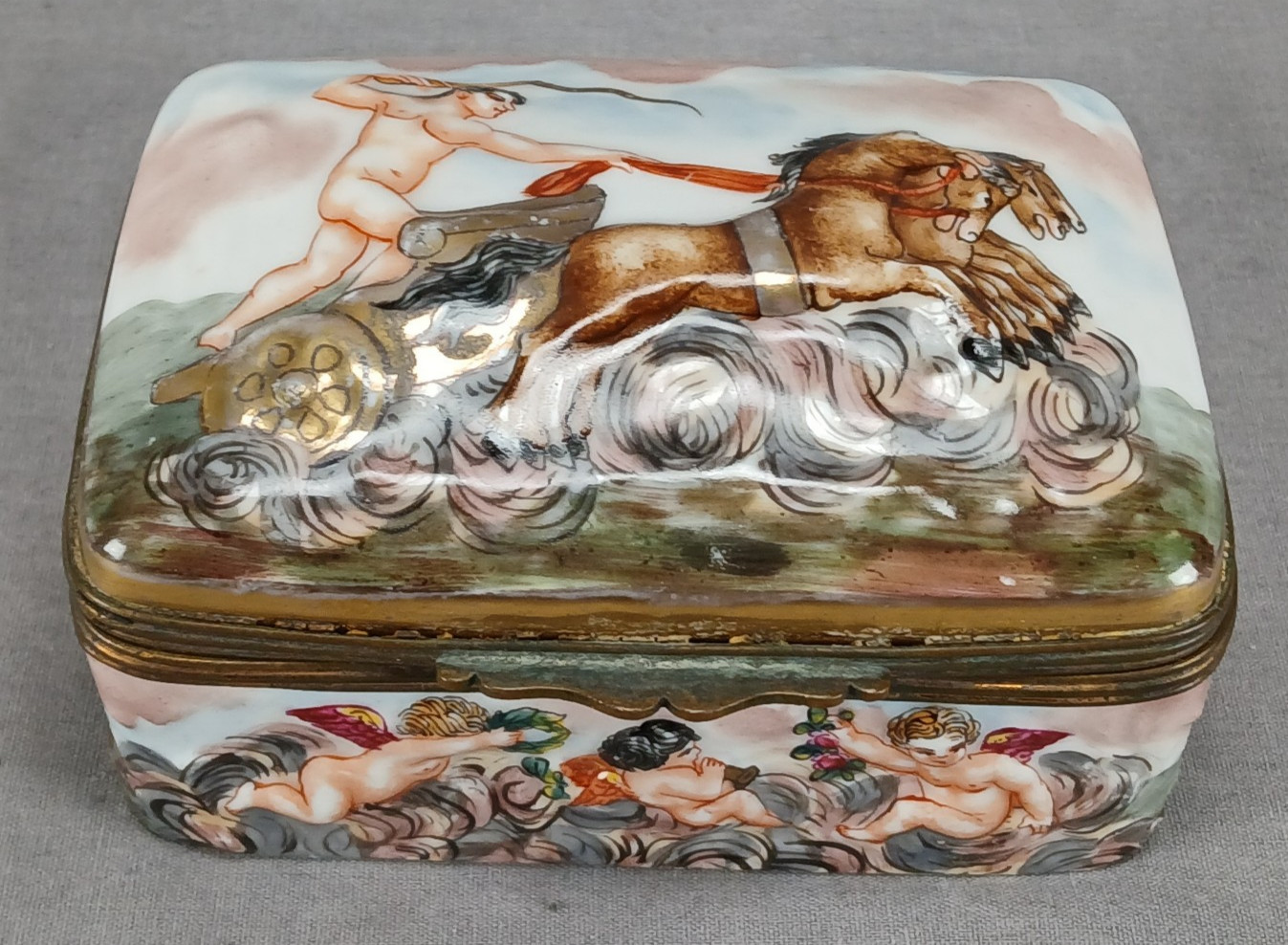 Vintage French Capodimonte Style Hand Painted Neoclassical Porcelain Box