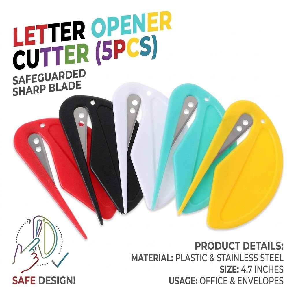 5PCS Letter Opener Cutter Open Office Envelope Knife Safe Guarded Sharp Blade
