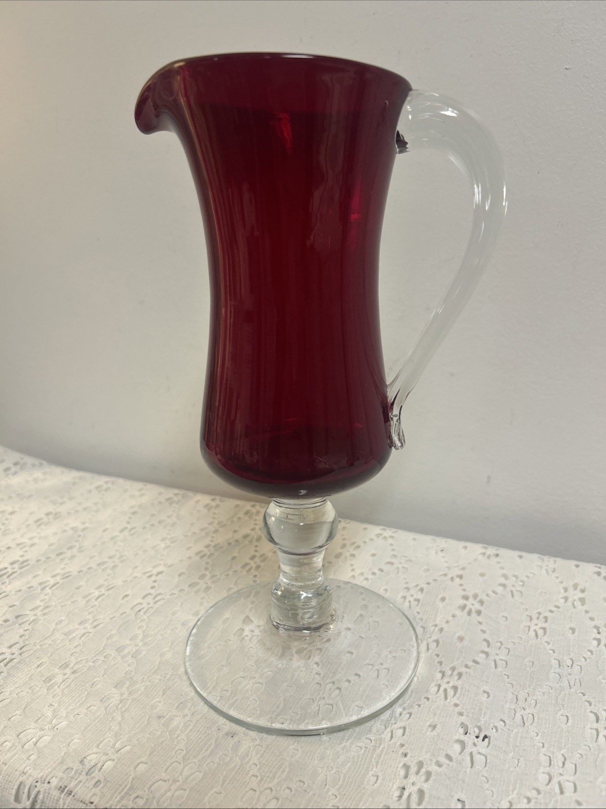 Blenko Glass Regal Line Ruby Red Pitcher Hand Blown Art Glass 9.25\