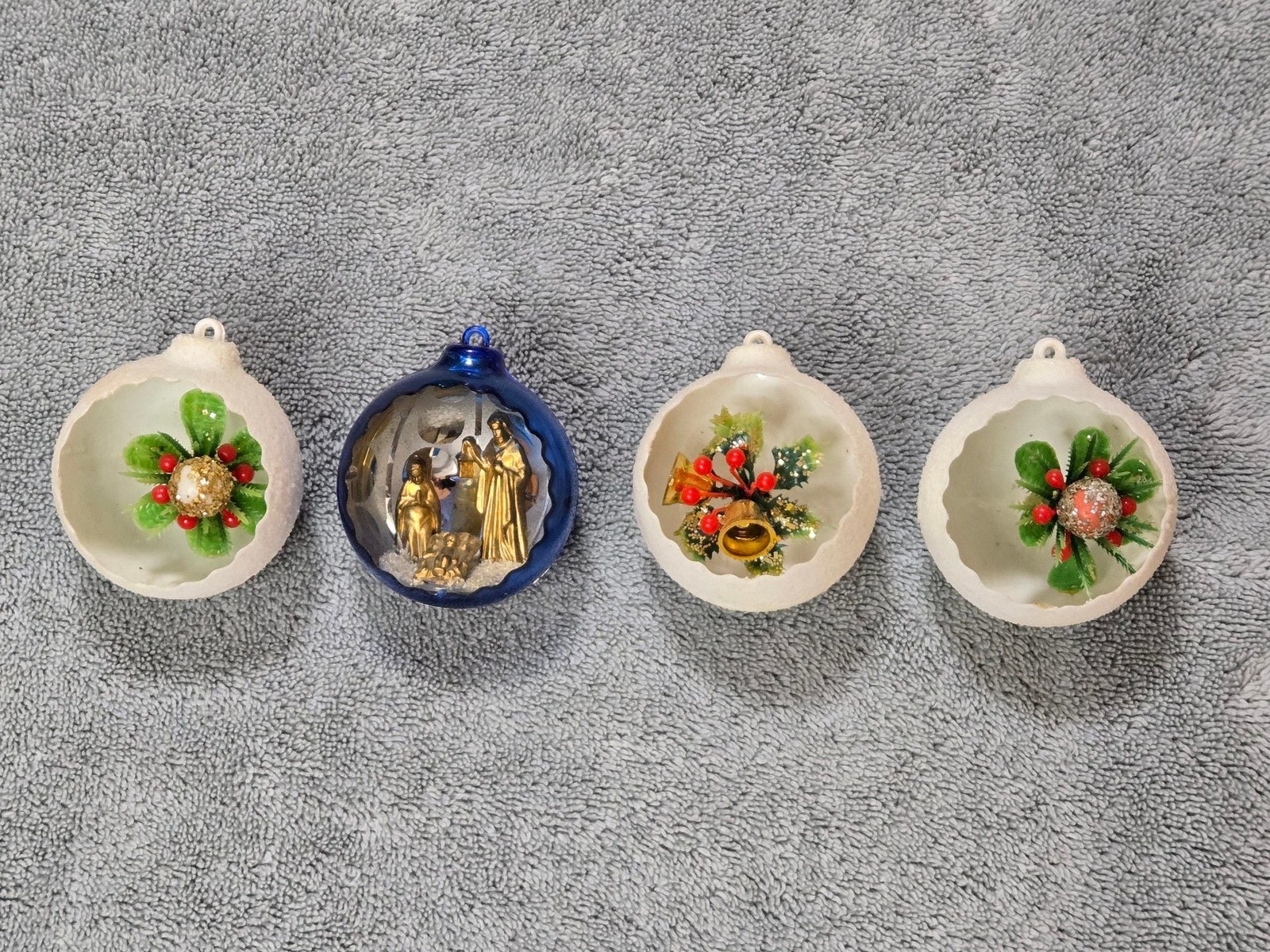 Vintage JewelBrite Diorama Christmas Ornaments Set Of Four Vintage JewelBrite Diorama Christmas Ornaments Set Of Four