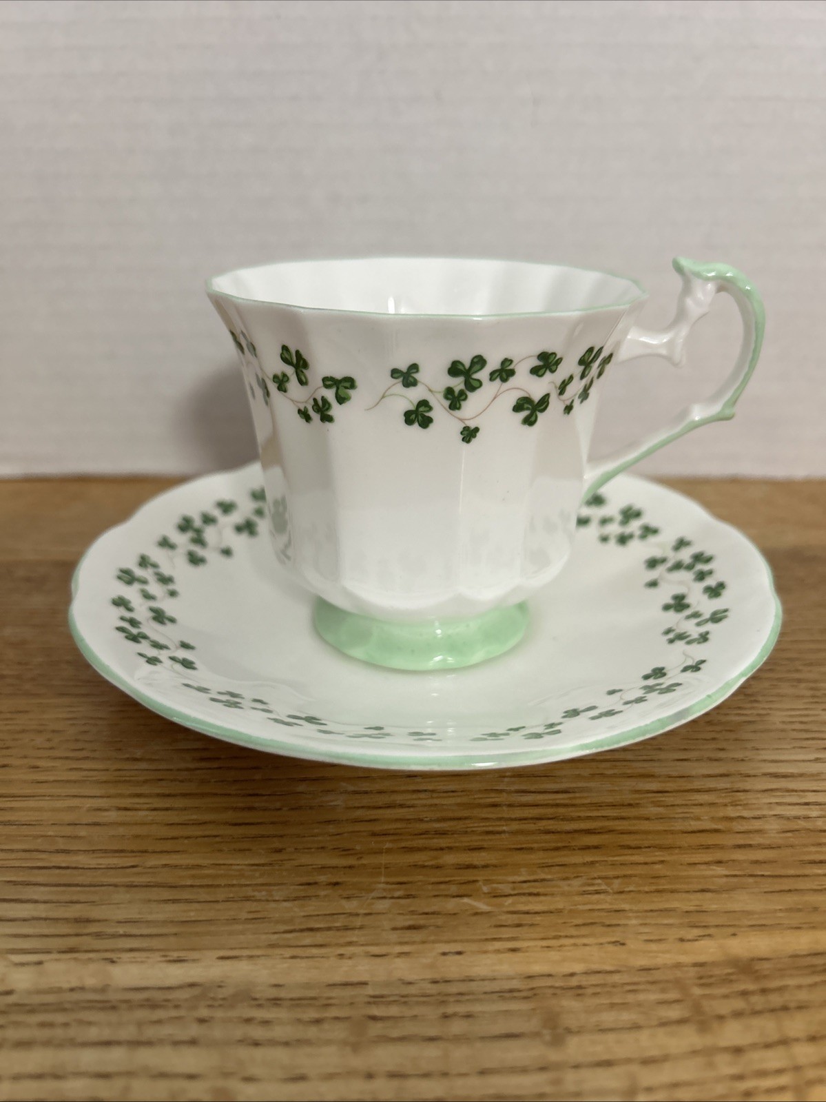 Vintage Royal Crest Bone China Teacup & Saucer Shamrock Design White With Clover Vintage Royal Crest Bone China Teacup & Saucer Shamrock Design White With Clover