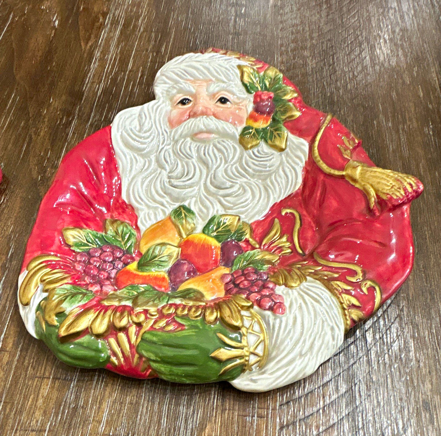 Fitz and Floyd Santa Claus Christmas Decorative Ceramic Plate 1990s