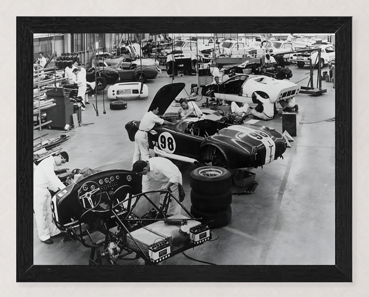 12X9 FRAMED 1965 SHELBY FACTORY COBRA GT350 GT40 REPRODUCTION PRINT