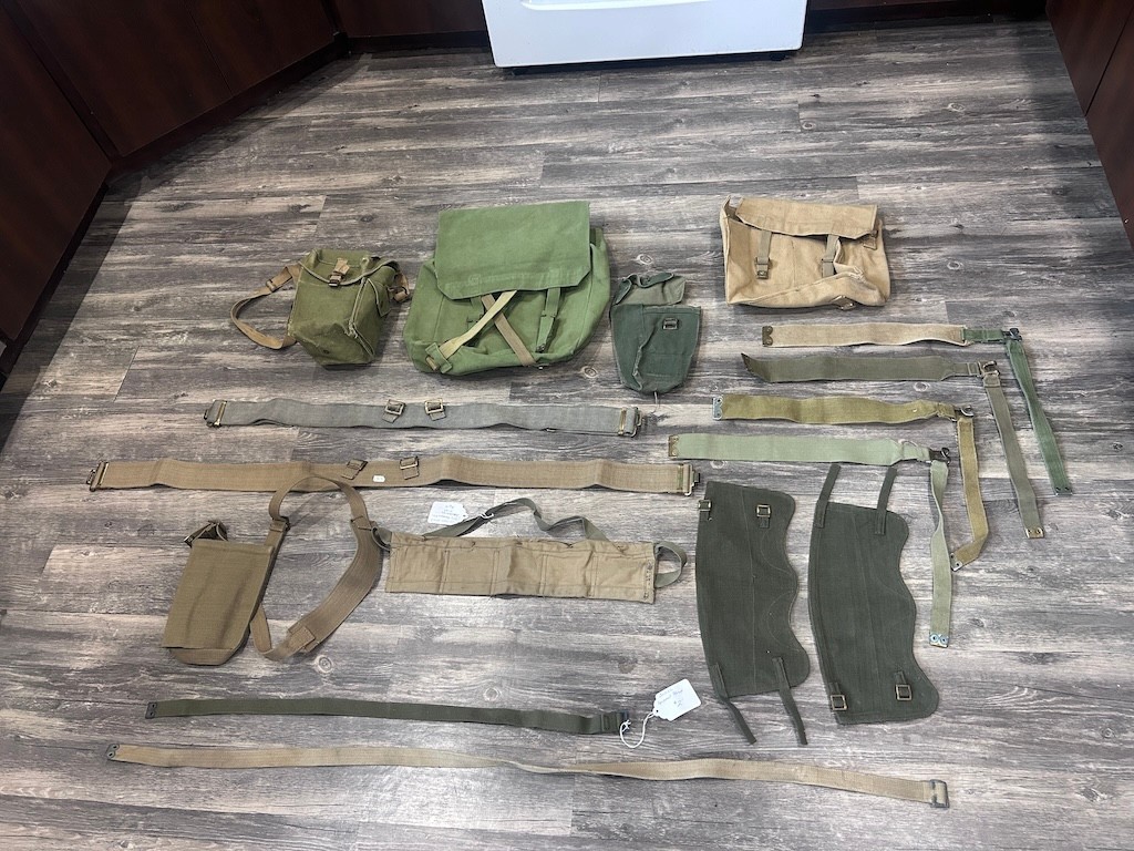 British WW2 Field Gear Lot P37 Pouches Braces Leggings Pack Canteen Bandolier