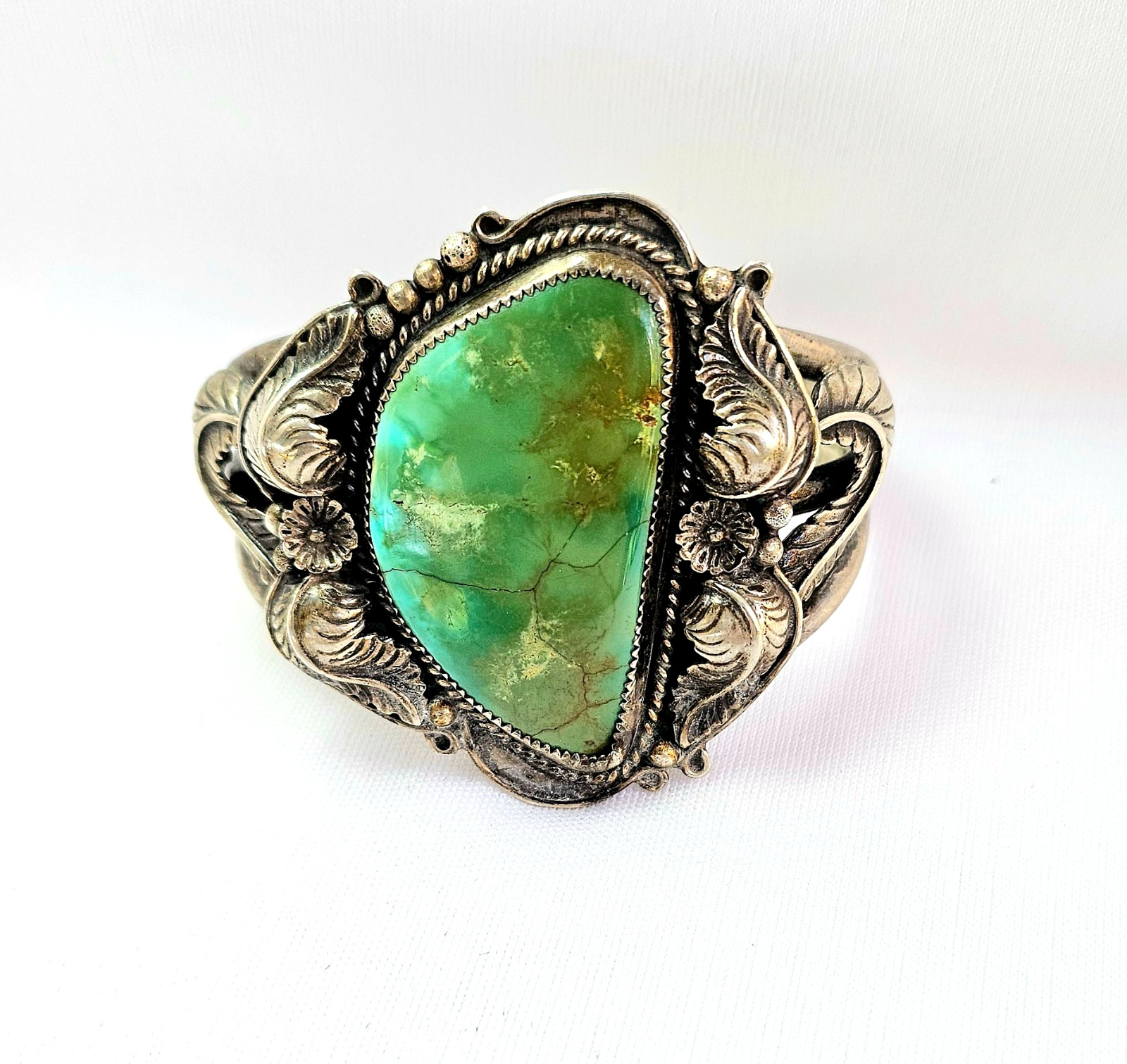 BIG VTG Turquoise Sterling Silver Cuff Bracelet Native American 63g LP Pine Tree