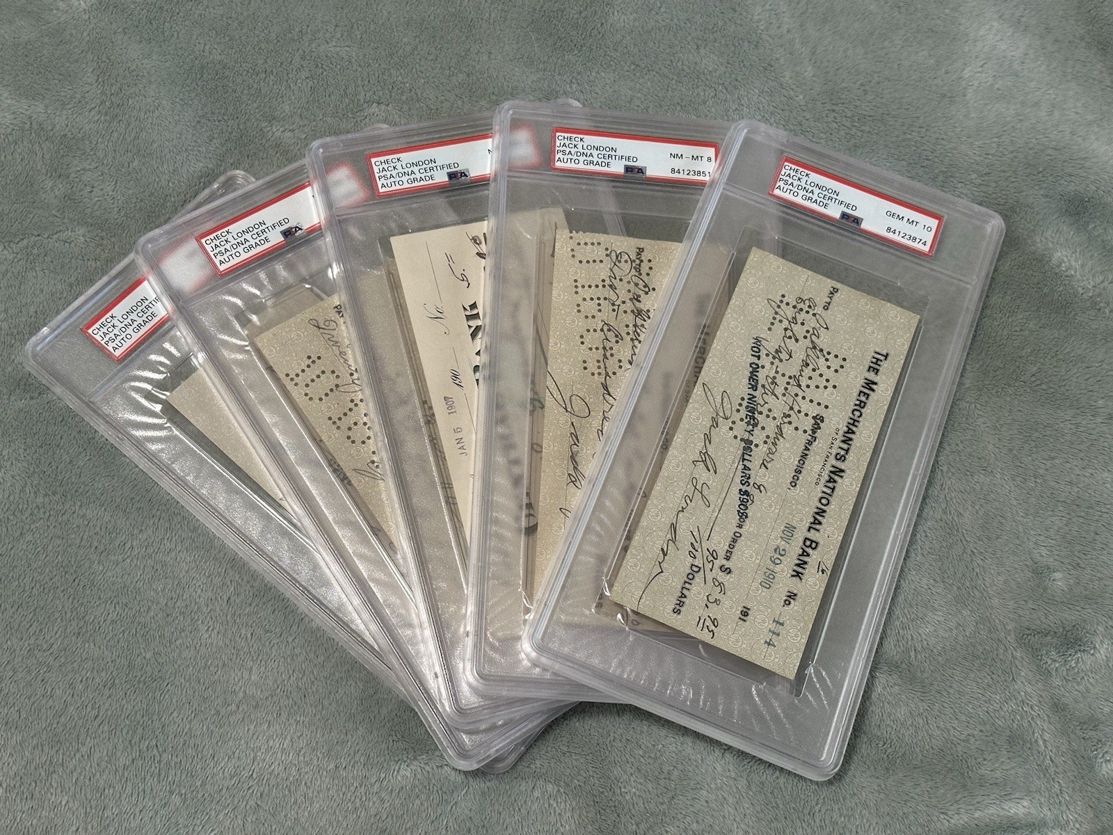 Jack London 5 Autographed Cheque Signed Call Of The Wild Author PSA 8’s and 10 