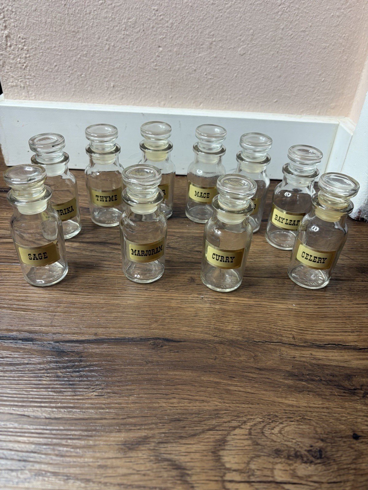 Vintage Apothecary Spice Jars Glass Bottle With Stoppers Made in Japan Set of 10