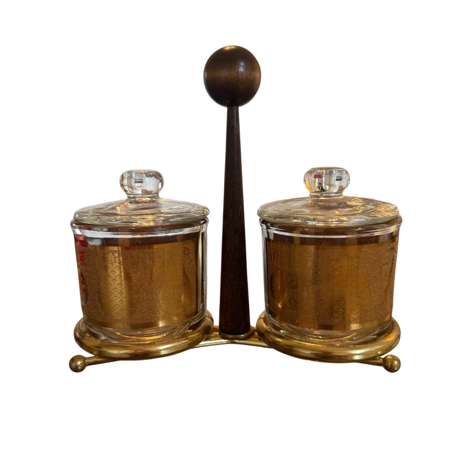 VTG Culver LTD MCM Condiment Set 22k Gold Leaf Heart Pattern w/ Lids & Caddy