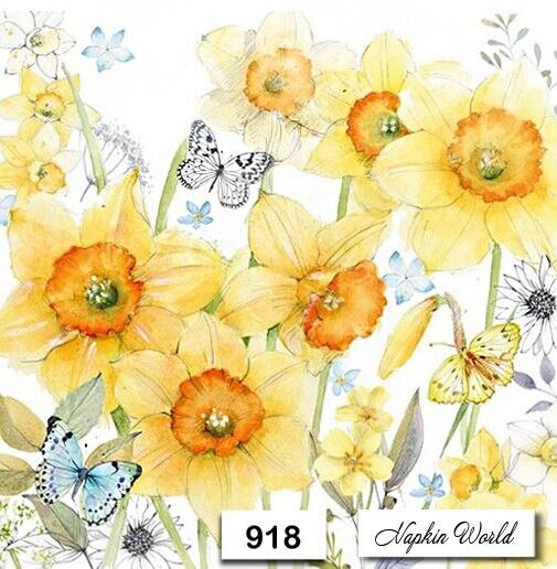 (918) TWO Individual Paper Luncheon Decoupage Napkin - SPRING FLOWERS DAFFODILS