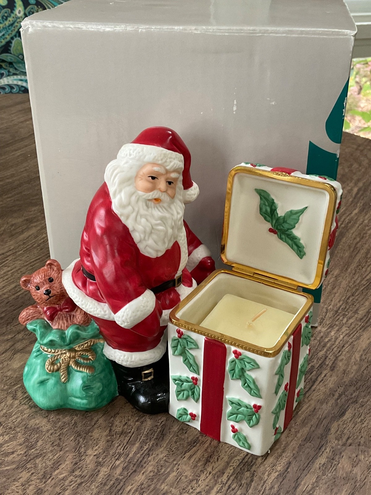 PartyLite JOLLY SANTA Votive Candle Holder Trinket Box P7251 Bear Christmas