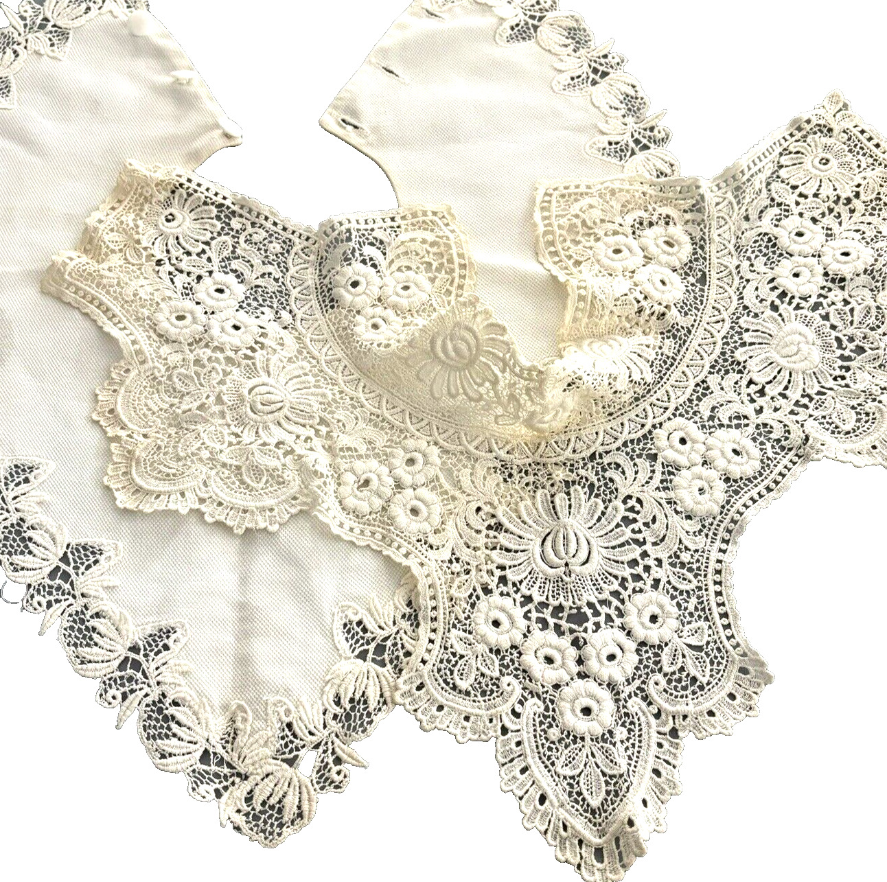 VTG Victorian Collar LACE Ecru Wedding & White Cotton LOT of 2 French Schiffli?