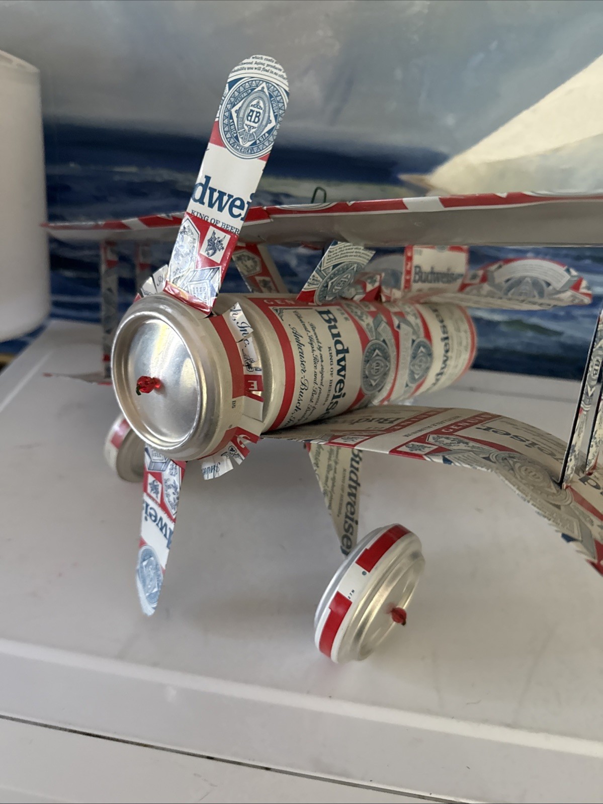 VTG Handcrafted Budweiser Beer Can Biplane Airplane Model–Unique 1980s  Art