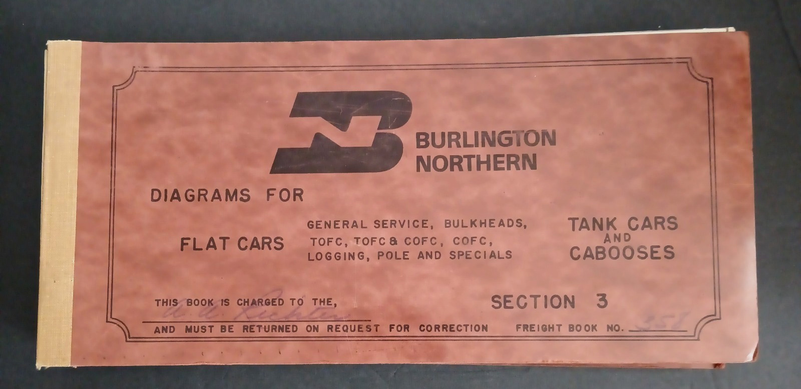 BURLINGTON NORTHERN Flat Cars Tank Cars and Cabooses Diagram Book Sec 3 - EUC