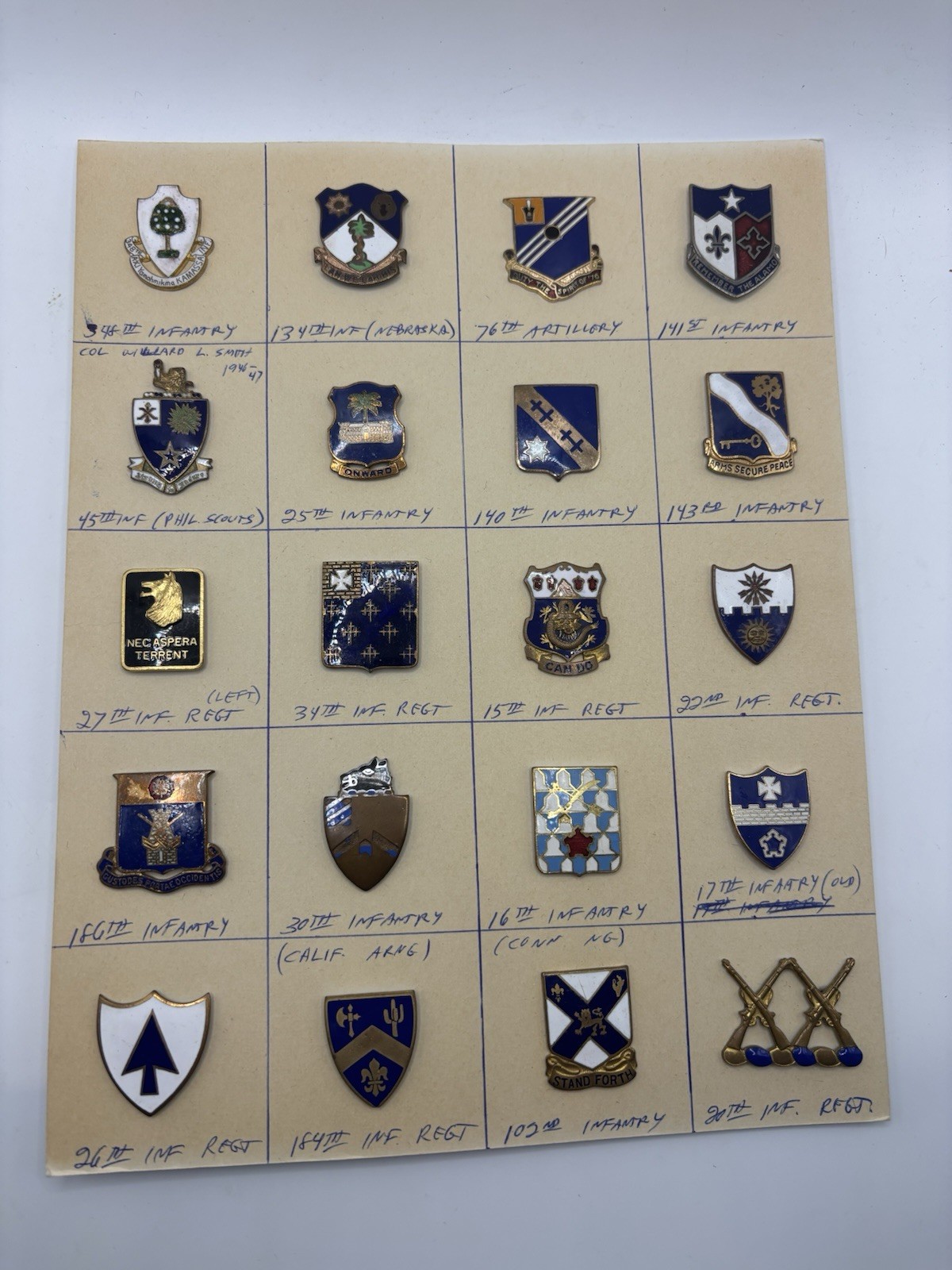 U.S. Army Unit Insignia/Crest Pin Lot on Display Card Board, Military 140 Pins U.S. Army Unit Insignia/Crest Pin Lot on Display Card Board, Military 140 Pins