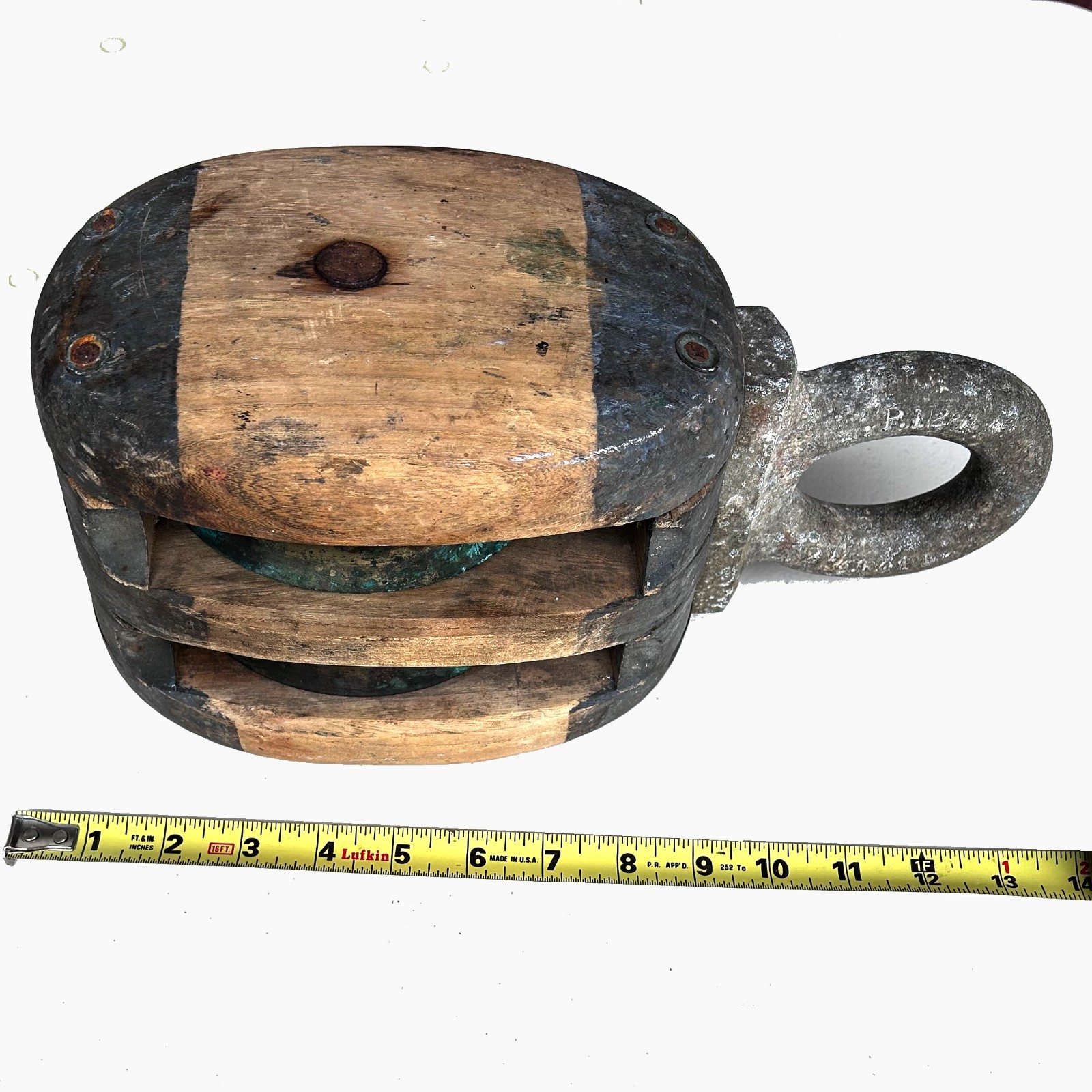 LARGE - Vintage Wood Block And Tackle Barn Pulley Rustic Antique - 14” X 5” LARGE - Vintage Wood Block And Tackle Barn Pulley Rustic Antique - 14” X 5”