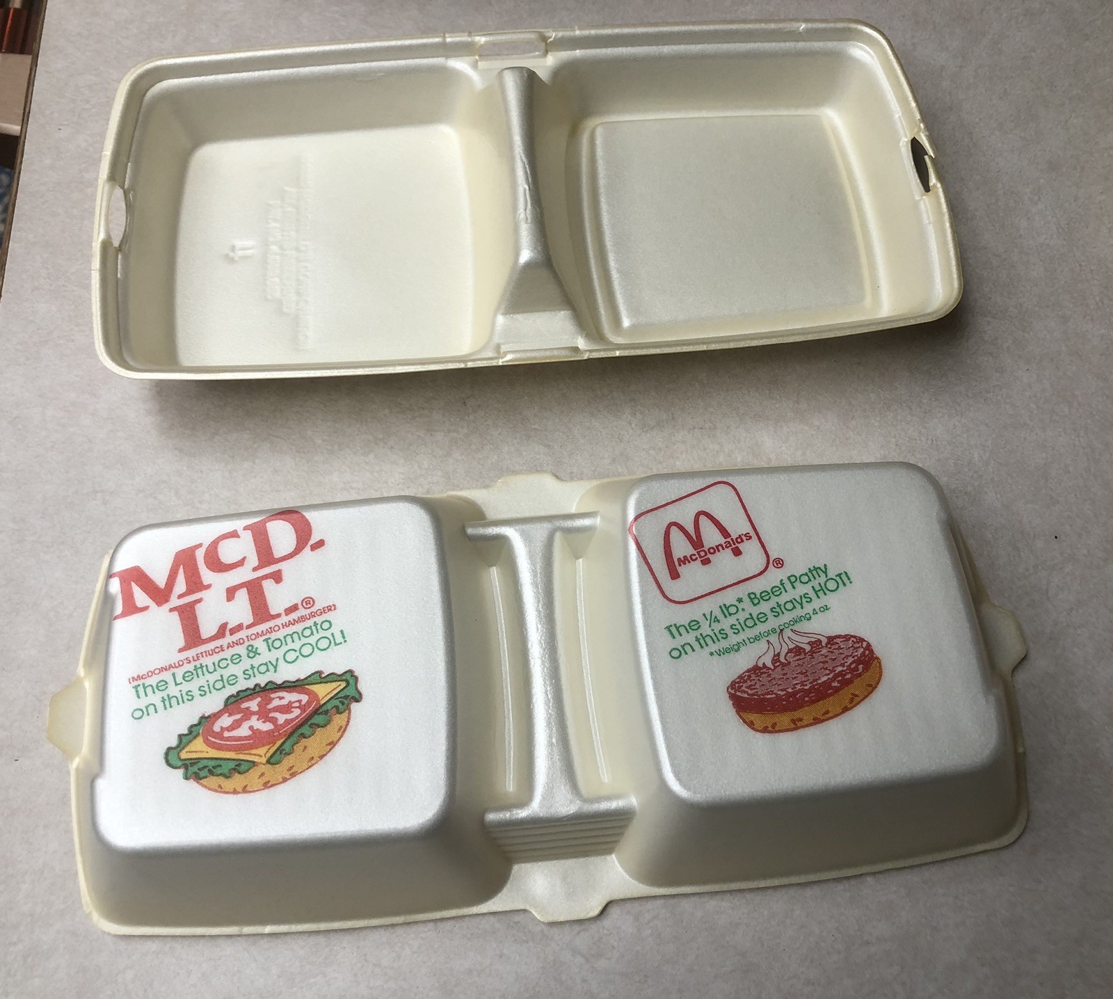 Mc DLT McDonald\'s Clamshell Foam Container Box Vintage NOS