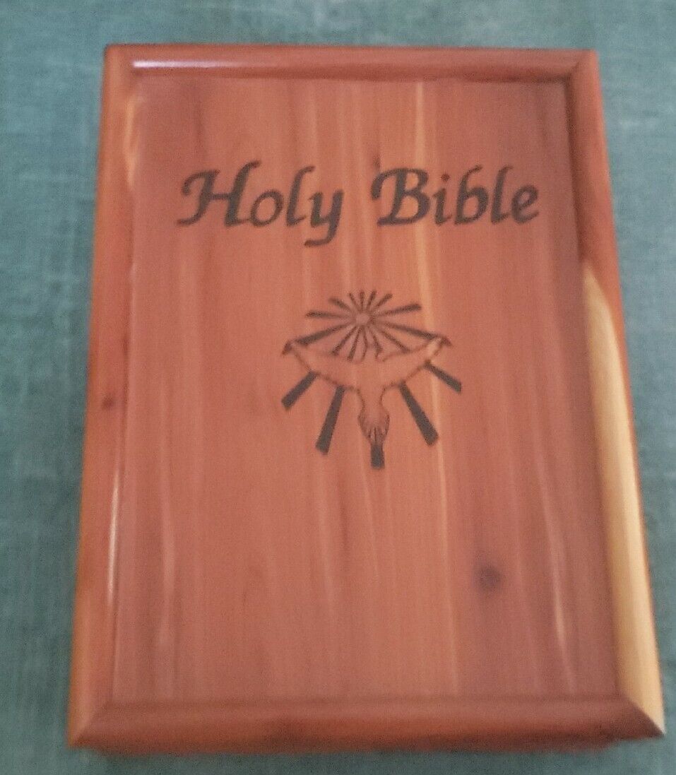 Holy Bible Dove Of Peace White & Gold King James Version In Wooden Cedar Box