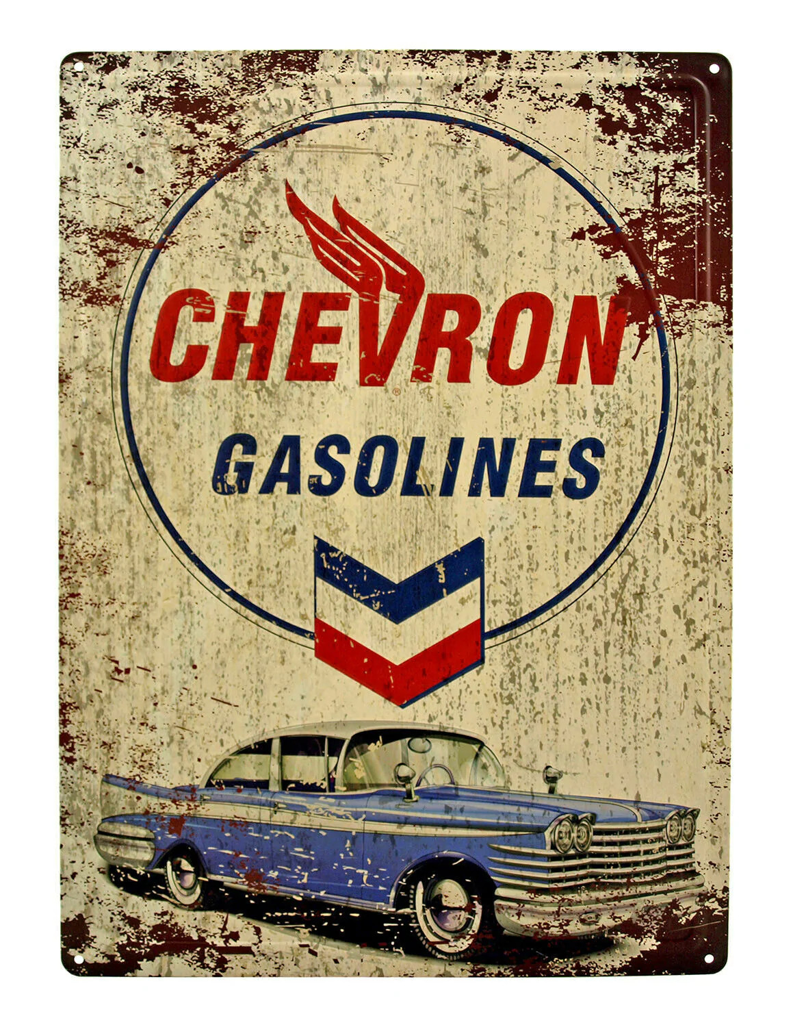 Chevron Gasolines 1959 Plymouth Belvedere 12 x 17 Metal Tin Sign Vintage Retro
