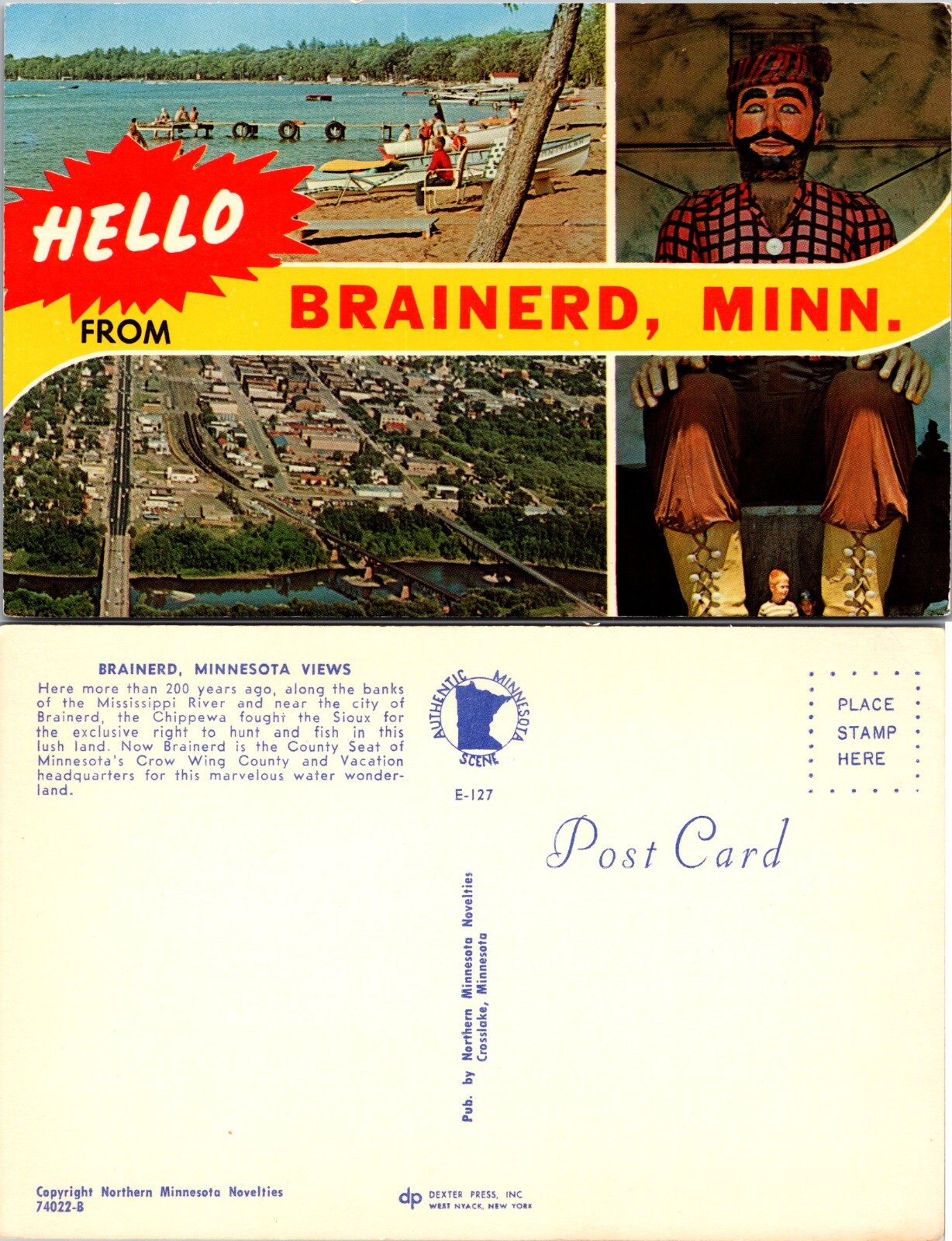 Hello from Brainerd Minnesota MN Postcard