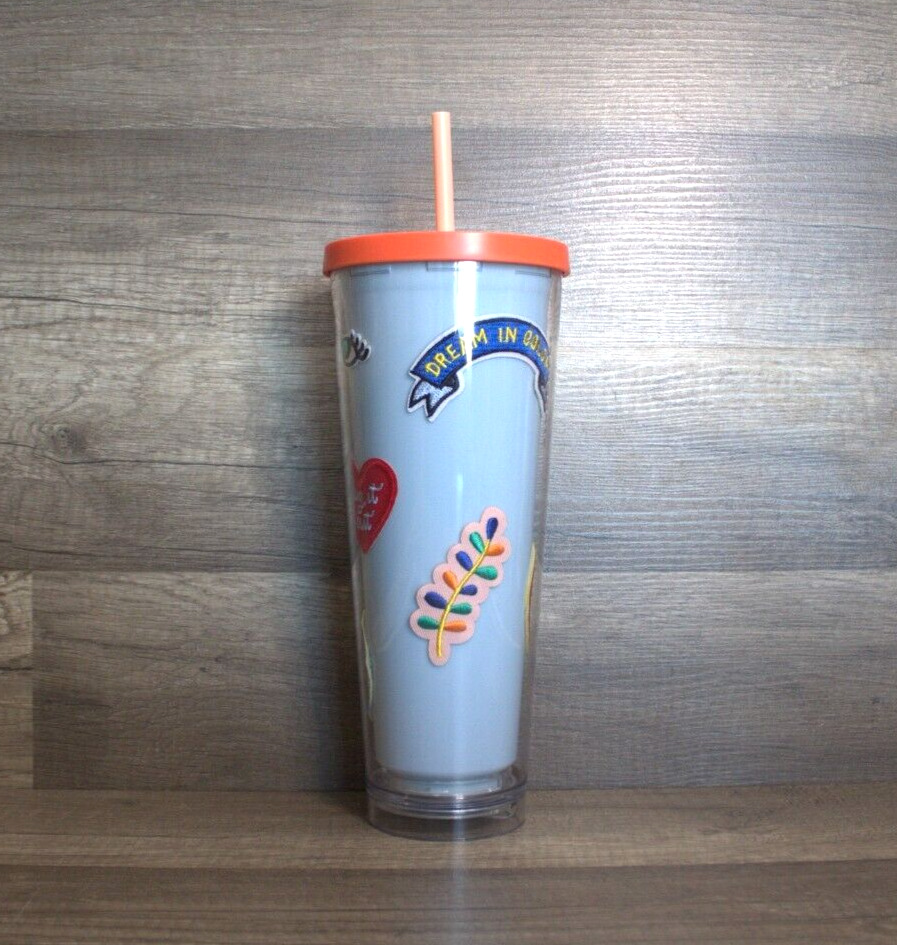 Starbucks Dream In Color Tumbler & Straw~Patches~24 oz. Colorful Cup~Venti~EUC