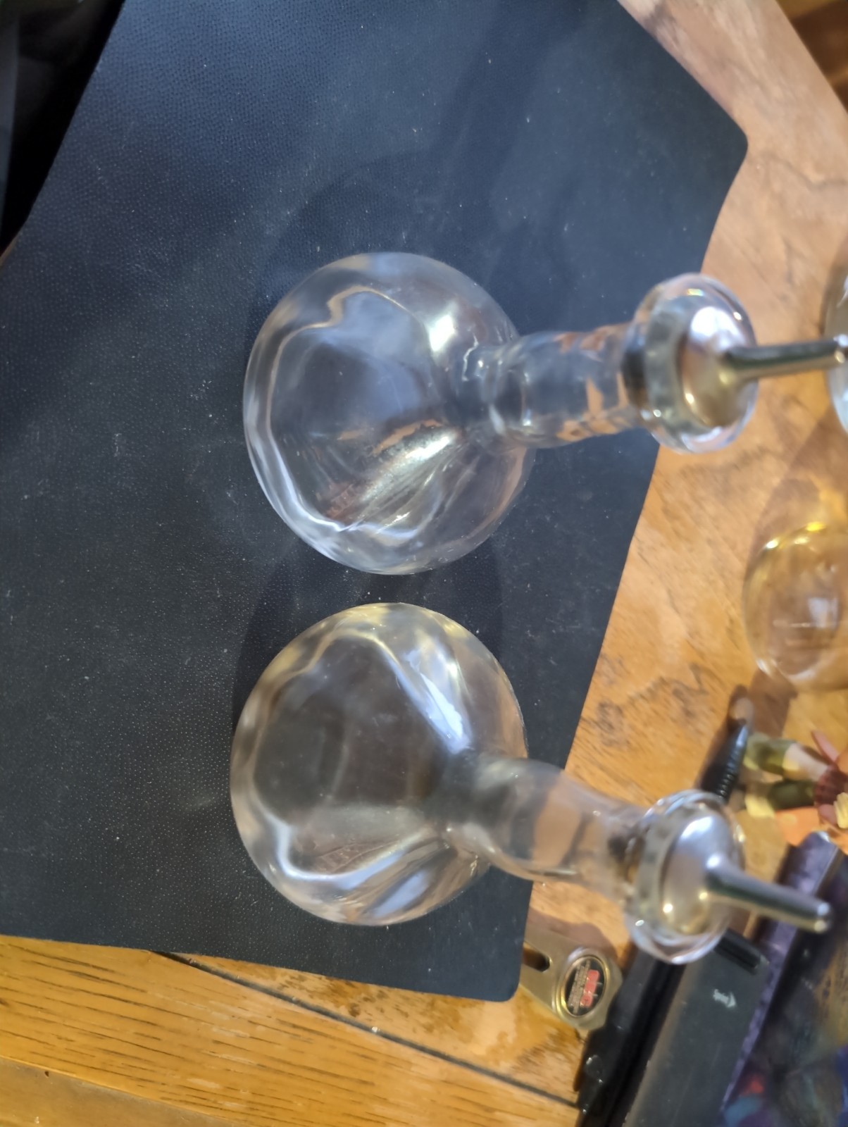 Vintage Clear Glass Barbershop Bottles Pair Matching Melon Ribbed Tonic Shakers