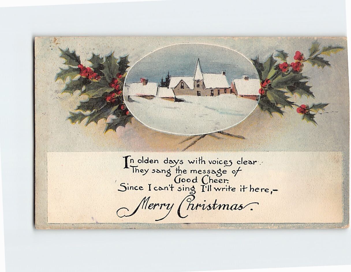 Postcard Christmas Greeting Card with Poem and Hollies Art Print