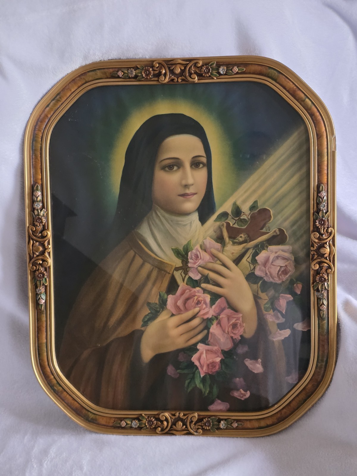 Vintage Catholic Religious Art, St. Thérèse Little Flower, Ornate Framed Print,