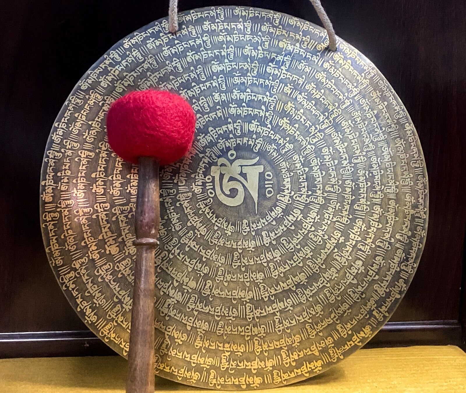 SALE 13 inches Special Full Mantra Carving Tibetan Gong from Nepal- Wind Gong
