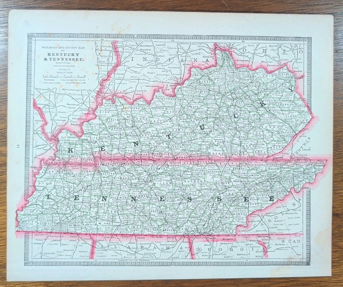 Vintage 1884 KENTUCKY TENNESSEE Map 13