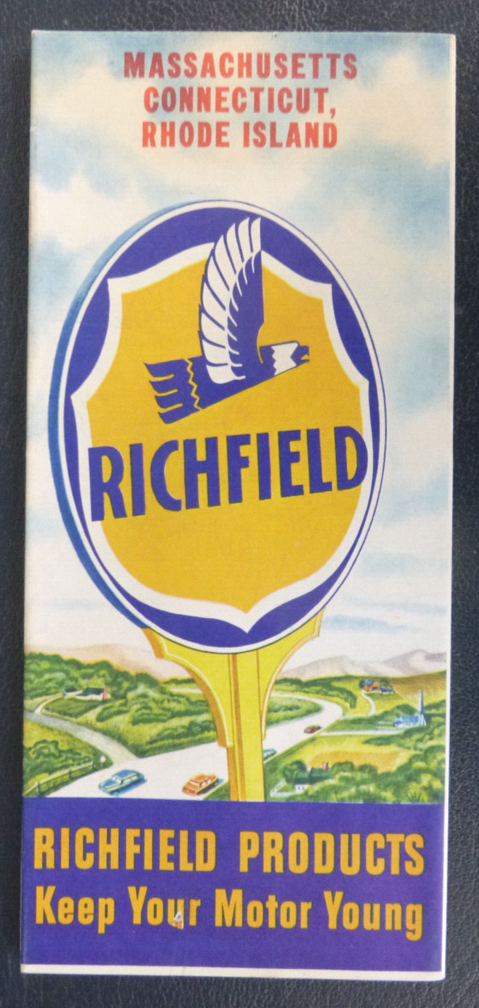 1950 Massachusetts Connecticut Rhode Island road map Richfield oil gas pictorial