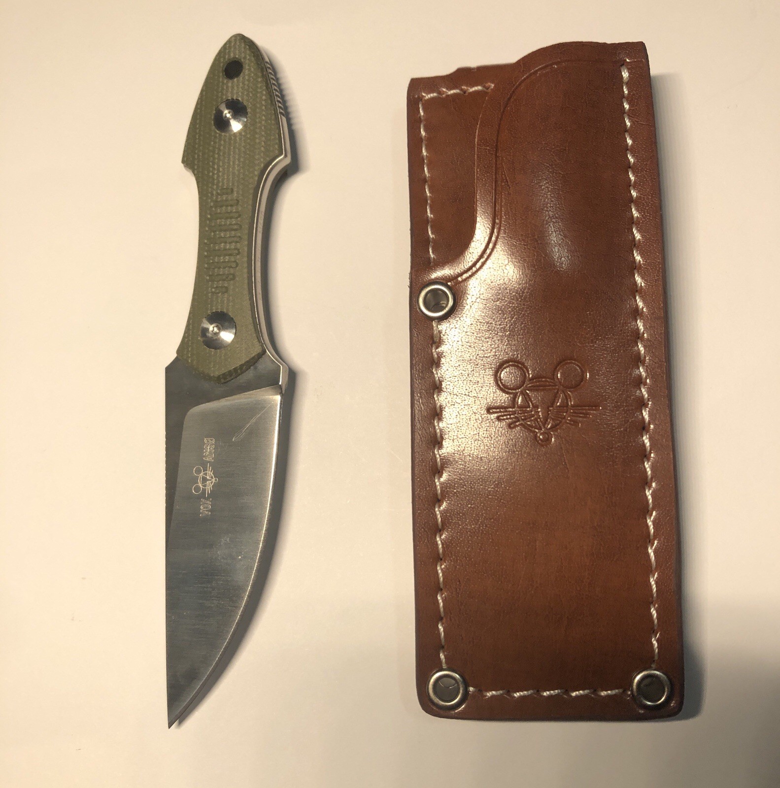 Giant Mouse Green Micarta Fixed Knife - Rawhide Sheath - Used - The Perfect EDC