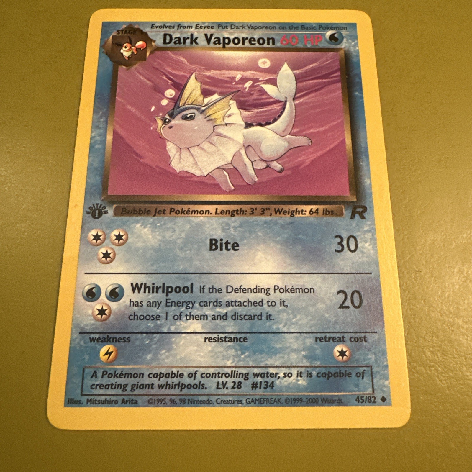 Dark Vaporeon 45/82 - Team Rocket Regular Rare - 1st Edition - LIGHTLY PLAYED