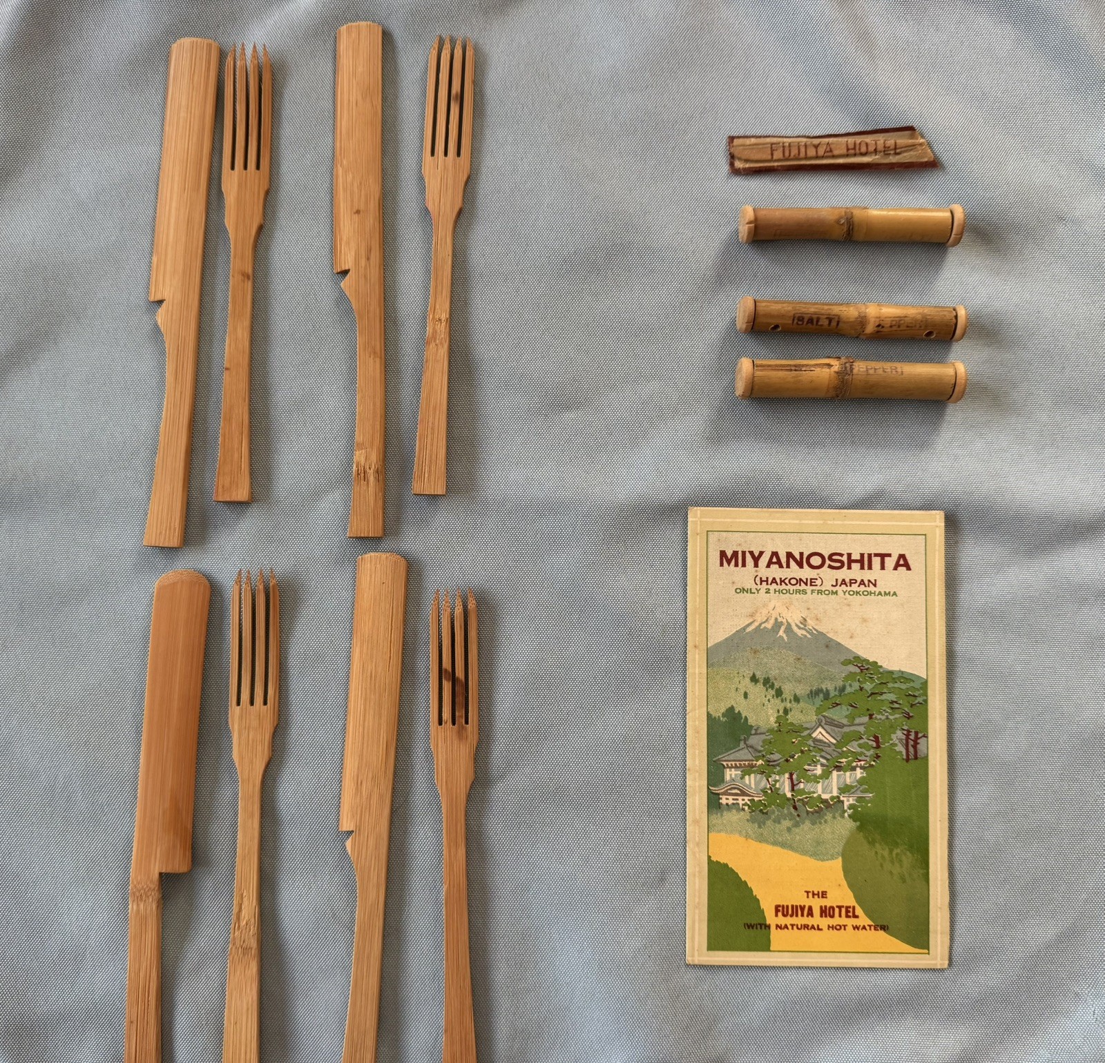 1929 Japan Fujiya Hotel Travel Brochure Bamboo Utensils Antique Souvenir Lot