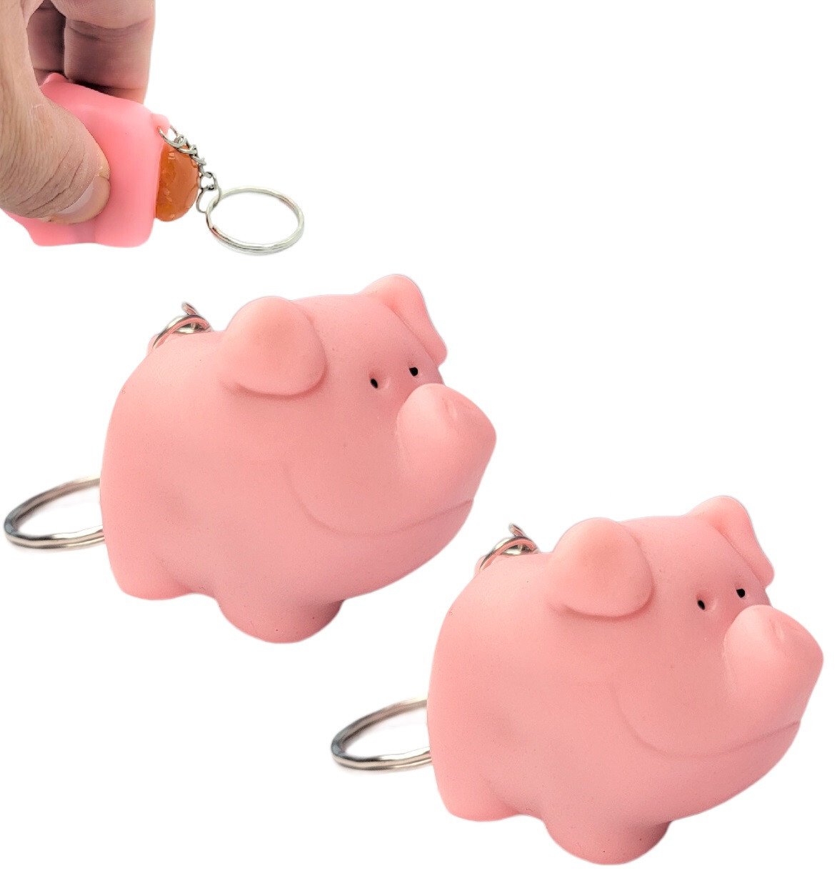 2 Pack - Naughty Squeeze Pooping Pink Pig Keychains (2\