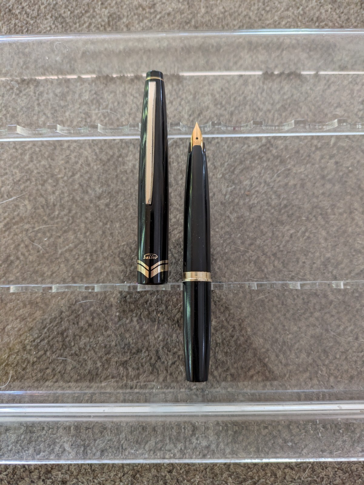 Nos Vtg Black Gt Sailor Short Fountain Pen - 14k F Nib
