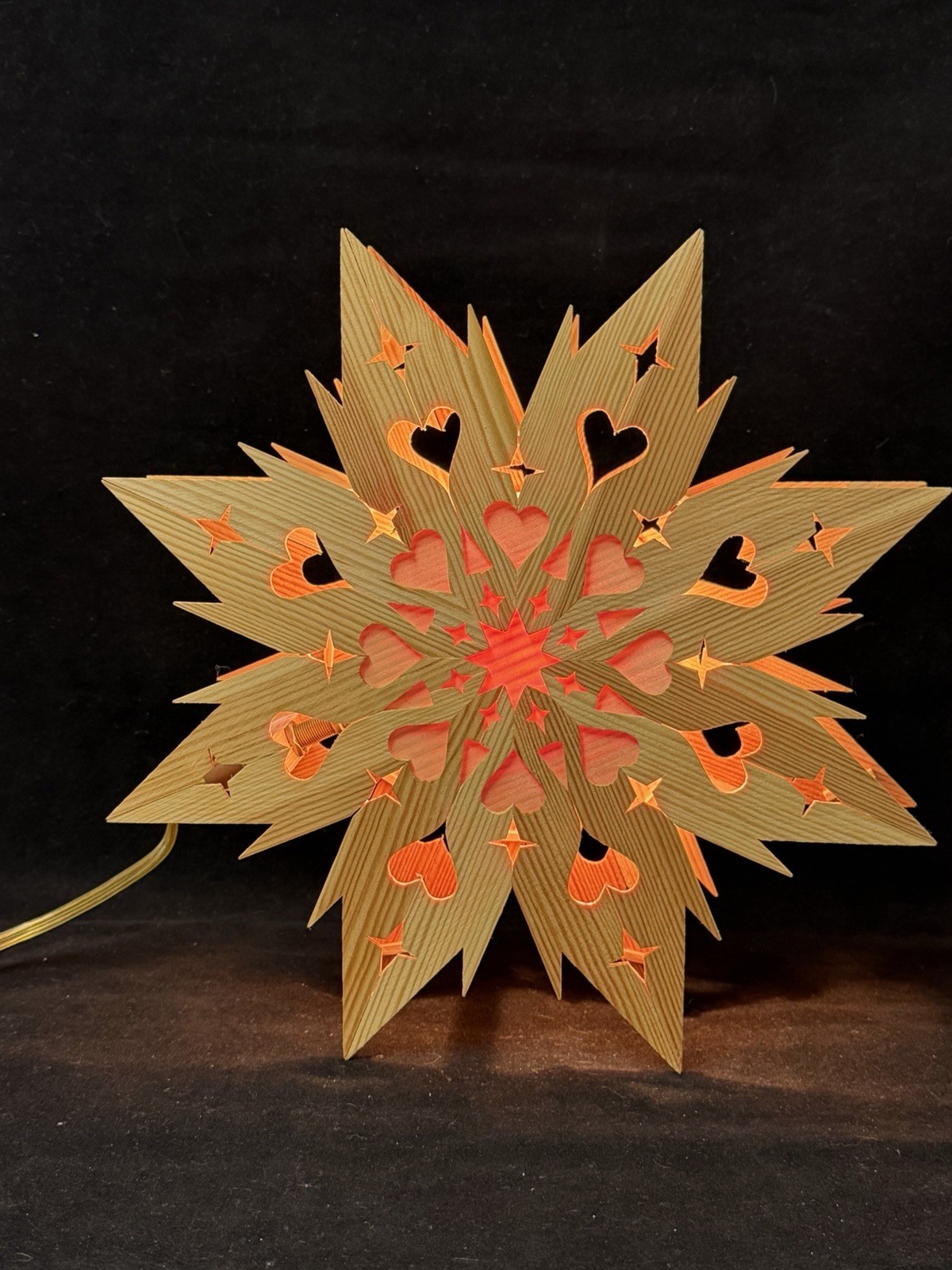 Vintage Kron Lume Scandinavian Pine Wood Welcome Star Light Sweden Christmas 13”