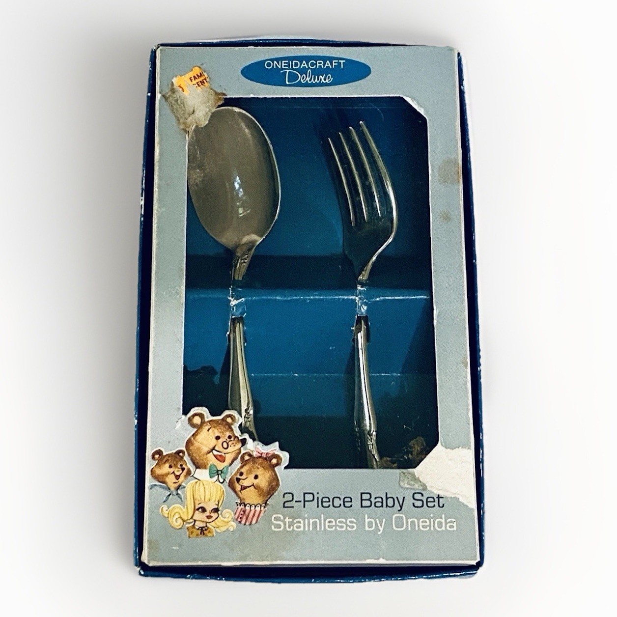 VTG 60s Oneida Deluxe Stainless Steel 2-PIECE BABY Flatware SET  Chateau Pattern