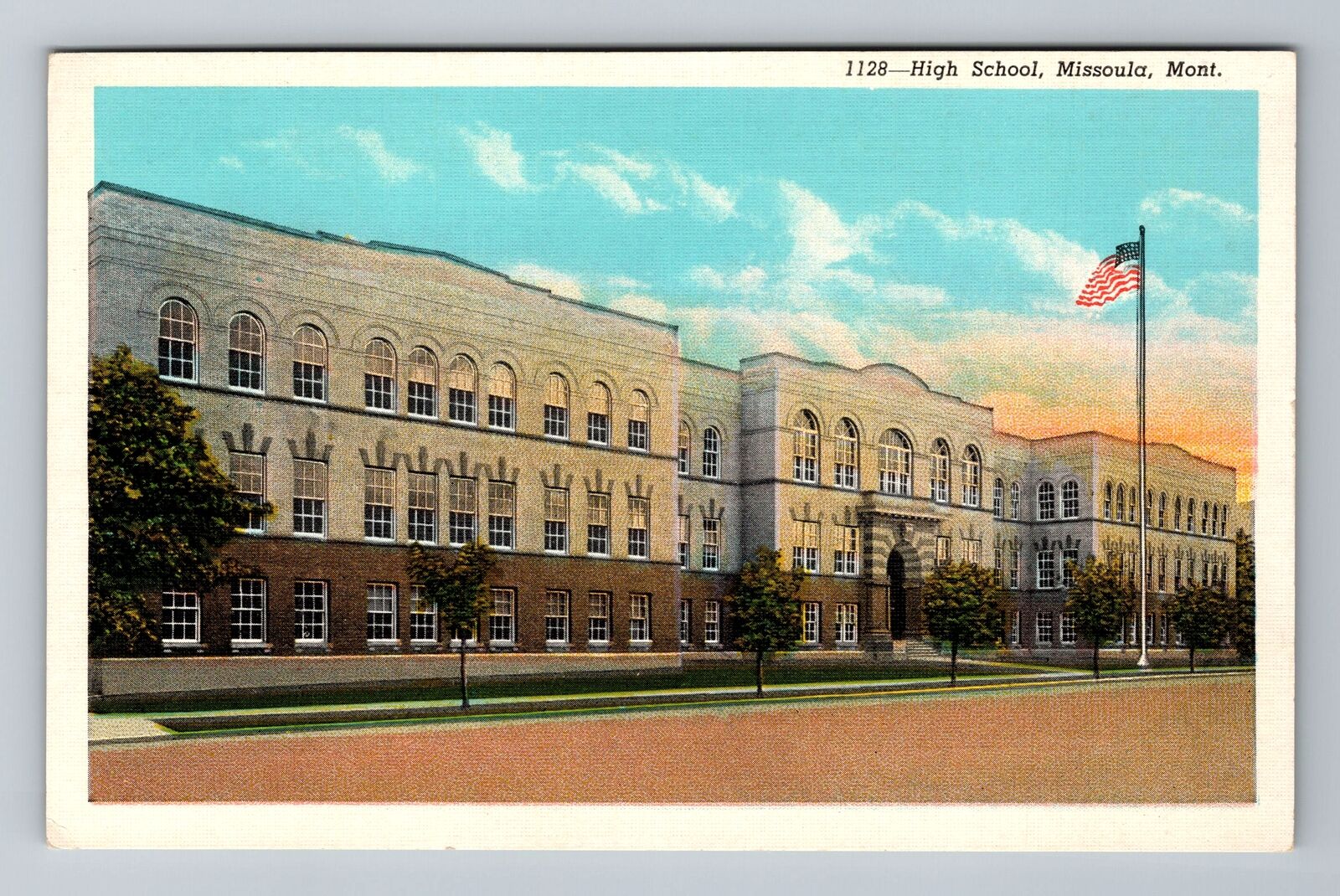 Missoula MT-Montana, High School, Antique Vintage Souvenir Postcard