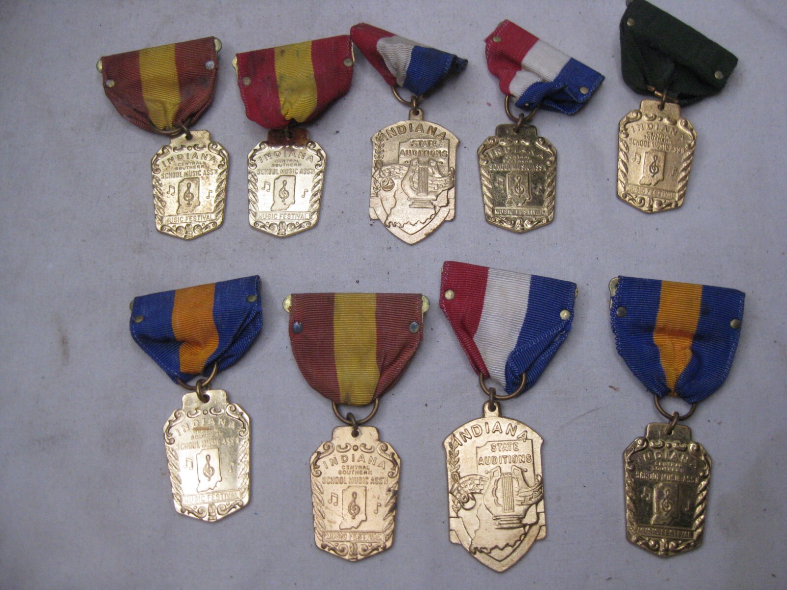 9 vintage INDIANA SCHOOL MUSIC ASS\'N Festivals medals pin award metal medal lot