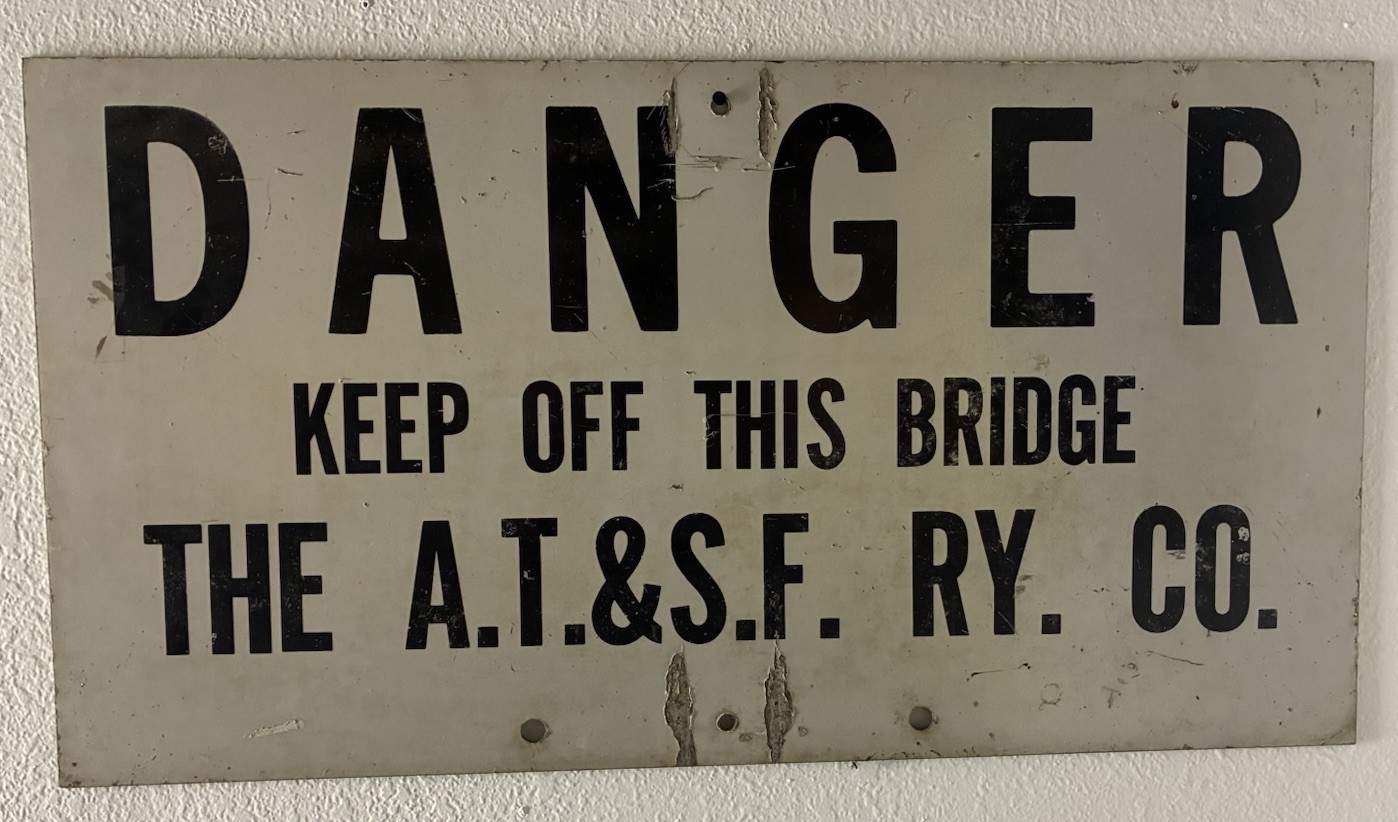 Original AT&SF Santa Fe Railway 2 Sided Aluminum KEEP OFF Bridge Train Sign