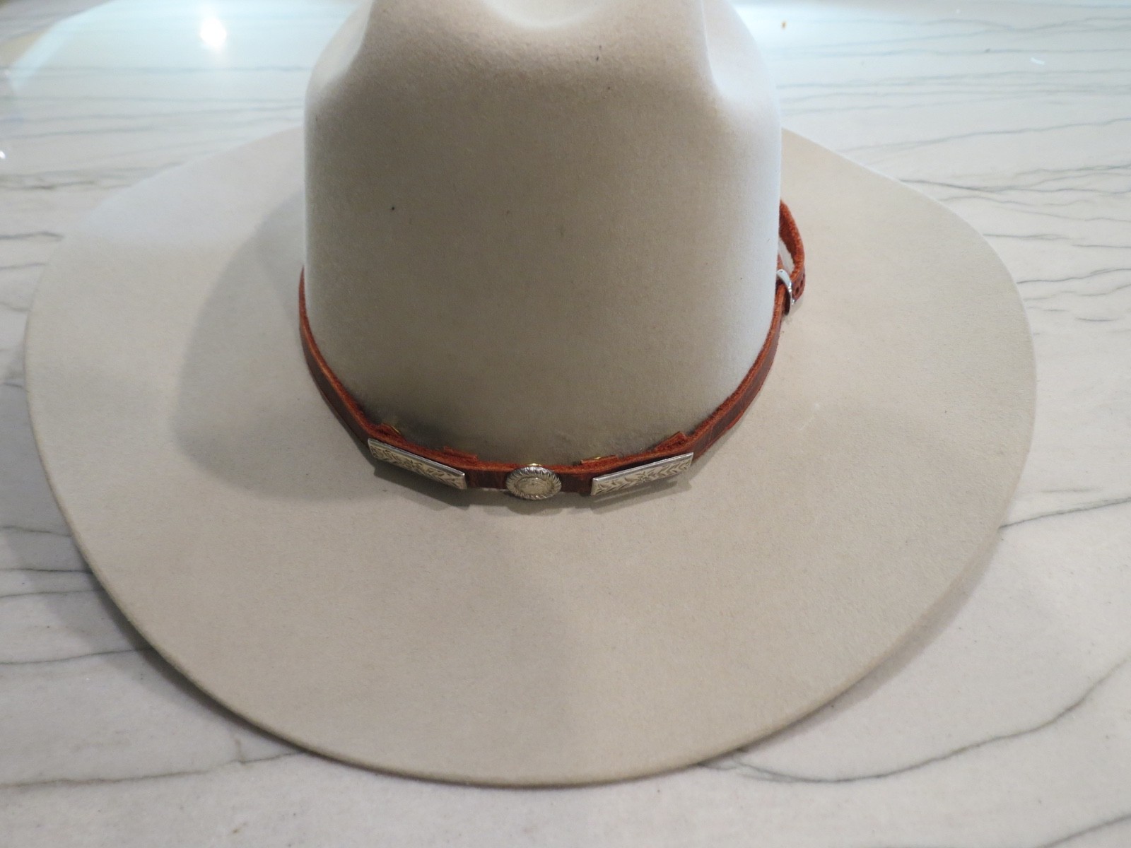 Sterling Silver  VOGT Hat Band w 3 Centerpiece Conchos and small Sterling Buckle